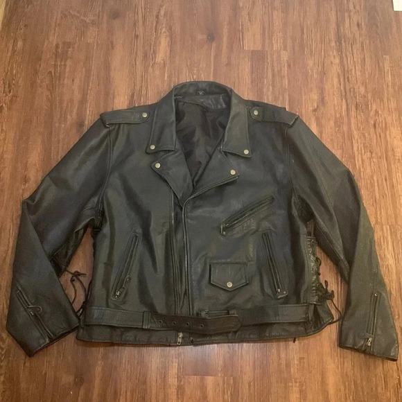 Men’s Leather Motorcycle Jacket Heavyweight Black Size 54 - Picture 1 of 11